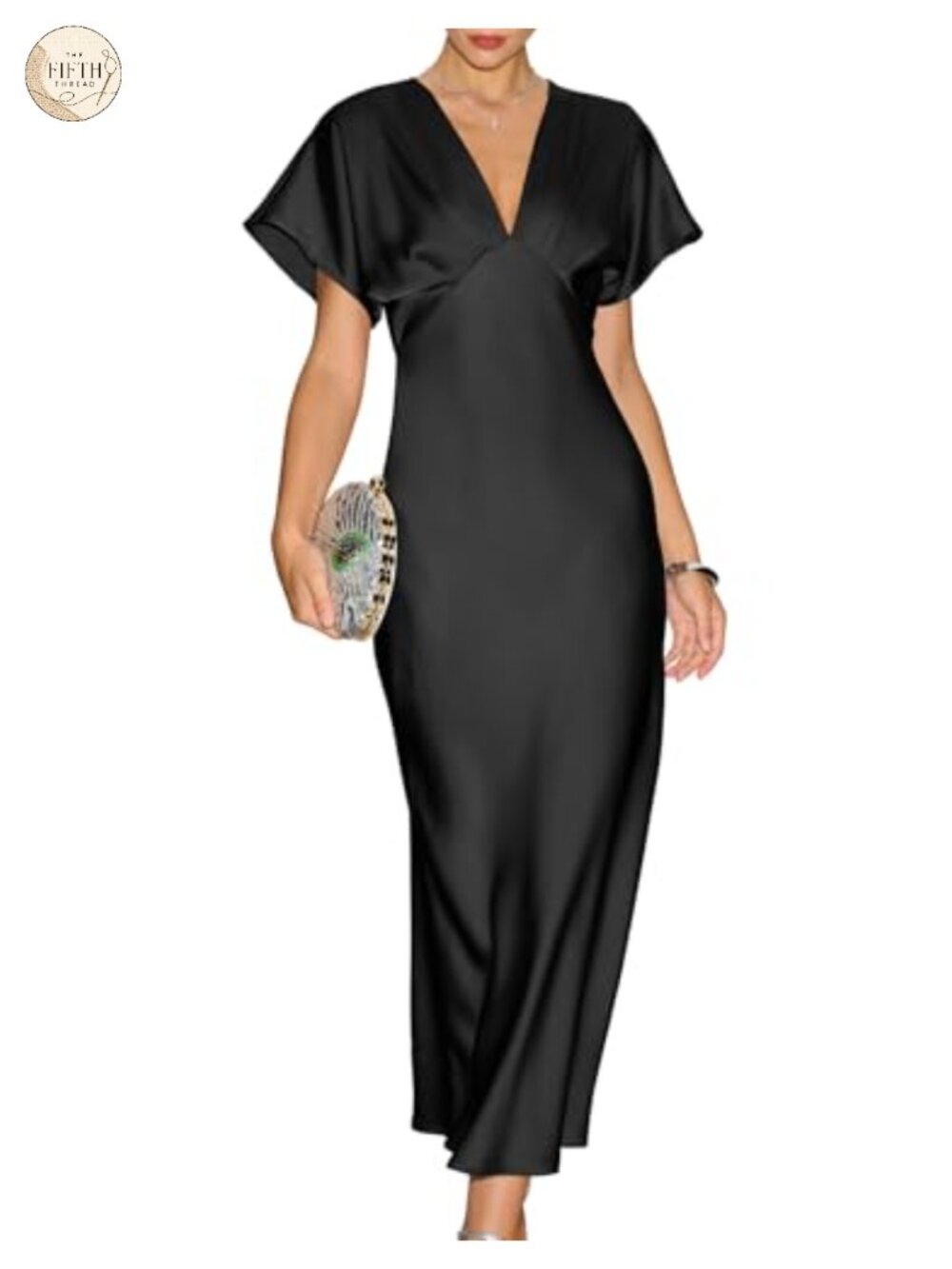 Satin Midi V Neck A-Line Formal Cocktail Wedding Guest Dress